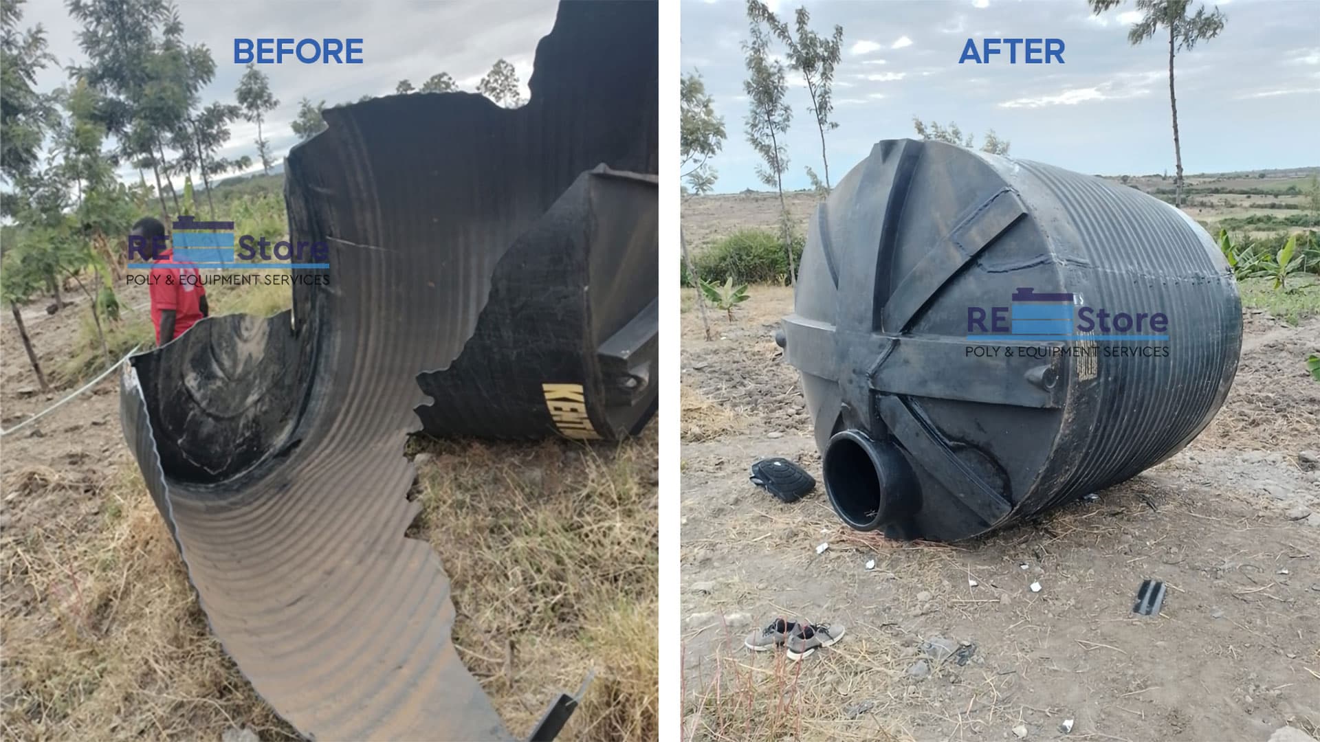 Kentank water tank before and after professional repair