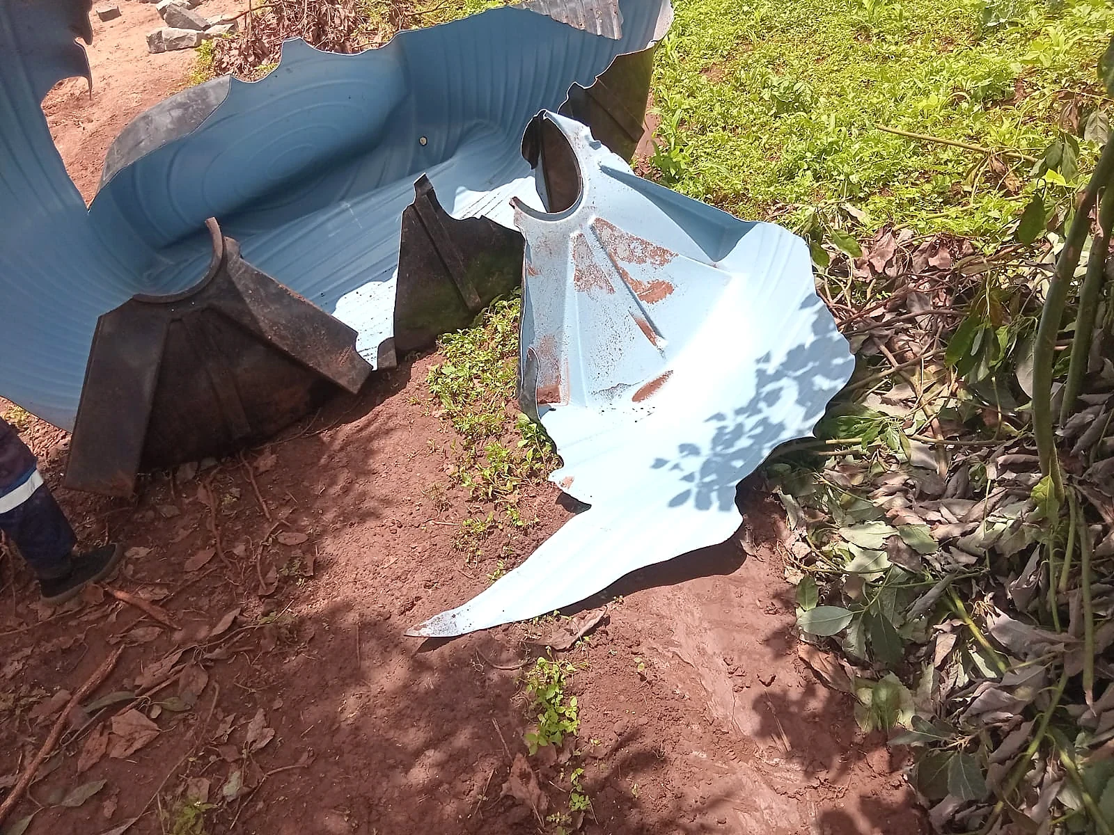 Tank split into sections before repair